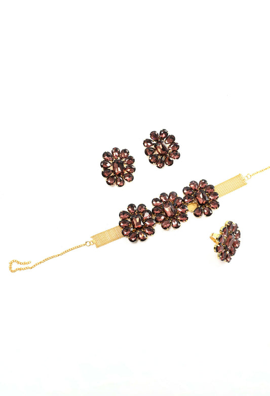 Mominos Fashion Joharkamal Gold-Polished Brass Finish Stone Choker For Women & Girls (Brown) | Swadesiicart