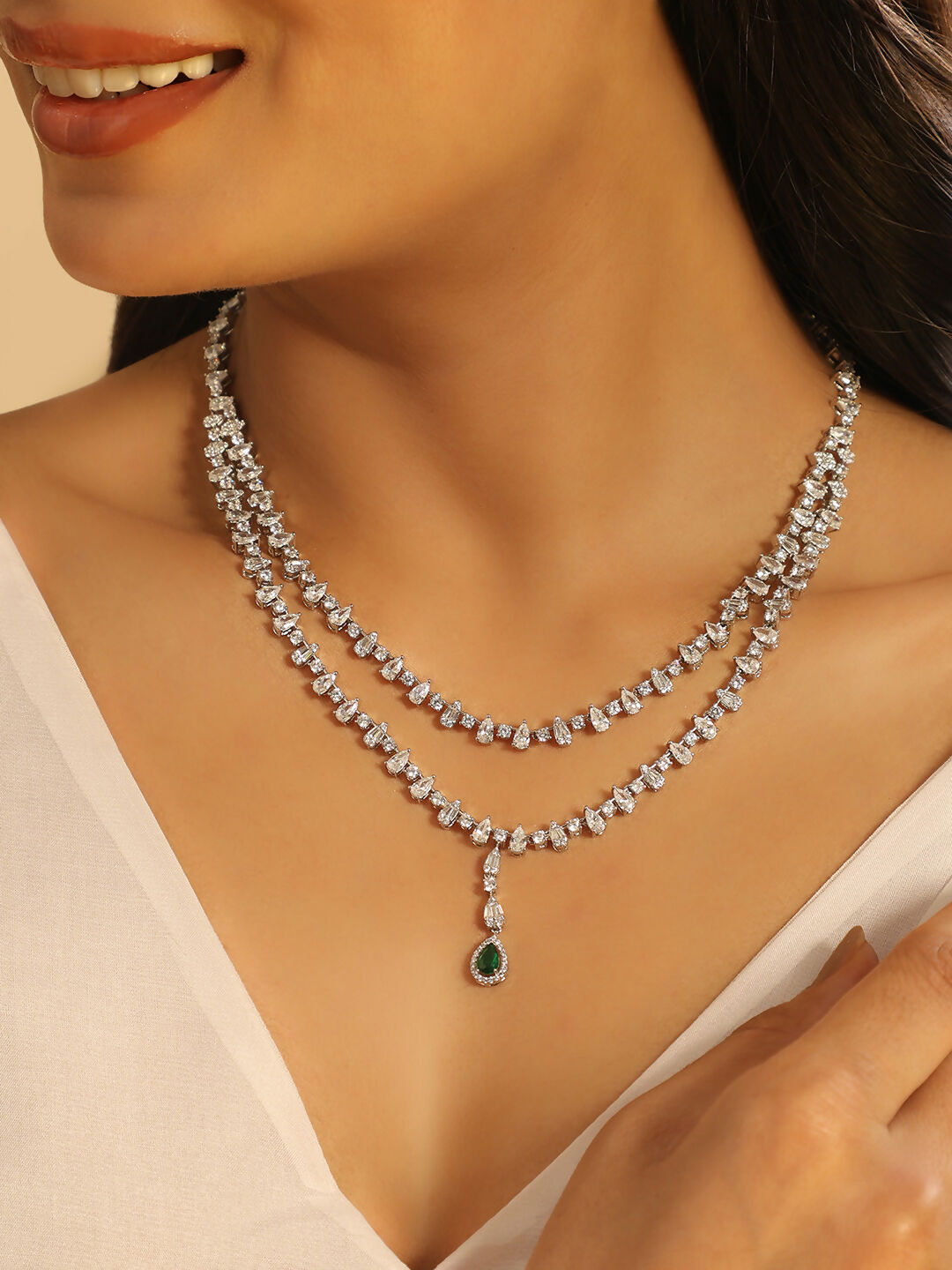 Nuyug Crystal Luster Cubic ZIrcon Necklace Set | Swadesiicart