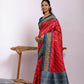 Vishnu Weaves Women's Red Soft Tussar Silk Zari Woven Saree with Blouse - Swadesiicart