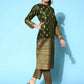 Ahalyaa Women's Olive Colour Poly Silk Gold Printed Kurta Pant Set With Dupatta | Swadesiicart