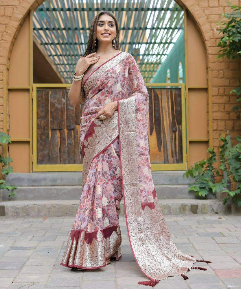 Vamsee Dhruvini Baby Pink Georgette Saree - Swadesiicart
