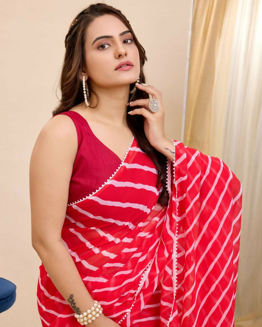 Red Georgette Designer Printed Ready To Wear Saree - Ibiza | Swadesiicart