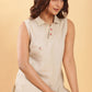 BohoJazz Khaki Linen Tailored Shorts with Sleeveless Collared Top Co-ord Set - Swadesiicart