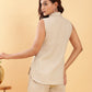 BohoJazz Khaki Linen Tailored Shorts with Sleeveless Collared Top Co-ord Set - Swadesiicart