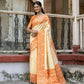 Vishnu Weaves Women's Orange Handloom Raw Silk Woven Saree with Blouse - Swadesiicart