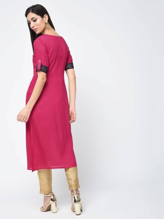 Aniyah Rayon Block Printed Straight Kurta In Magenta Color (AN-113K) - Swadesiicart