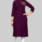 NOZ2TOZ Women's Embroidered Straight Rayon Purple Kurta Only - Noz2Toz