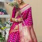 Vishnu Weaves Women's Wine Banarasi Silk Zari Woven Saree with Unstitched Blouse - Swadesiicart