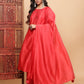 BohoJazz Nazm Embroidered Kimono Sleeves Kurta with Banarasi Pants and Dupatta - Red | Swadesiicart