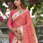 Vishnu Weaves Women's Gajri Banarasi Silk Zari Woven Paithani Saree with Unstitched Blouse - Swadesiicart