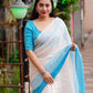 Blue Poly Chiffon Striped Saree with Unstitched Blouse - Hiral Fashion | Swadesiicart