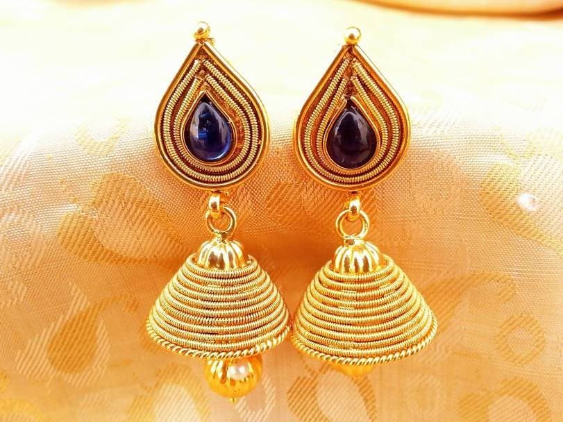 Metallic Blue Kemp Jhumkas | Swadesiicart
