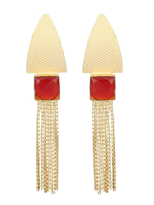 Joban Fashion Women Red Stone Matte Gold Earrings | Swadesiicart