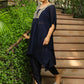 Janasya Navy Blue Silk Blend Yoke Embroidery Co-Ords - Swadesiicart