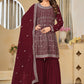 Faux Georgette Maroon Embroidered Gharara Style Suit - Emponline | Swadesiicart