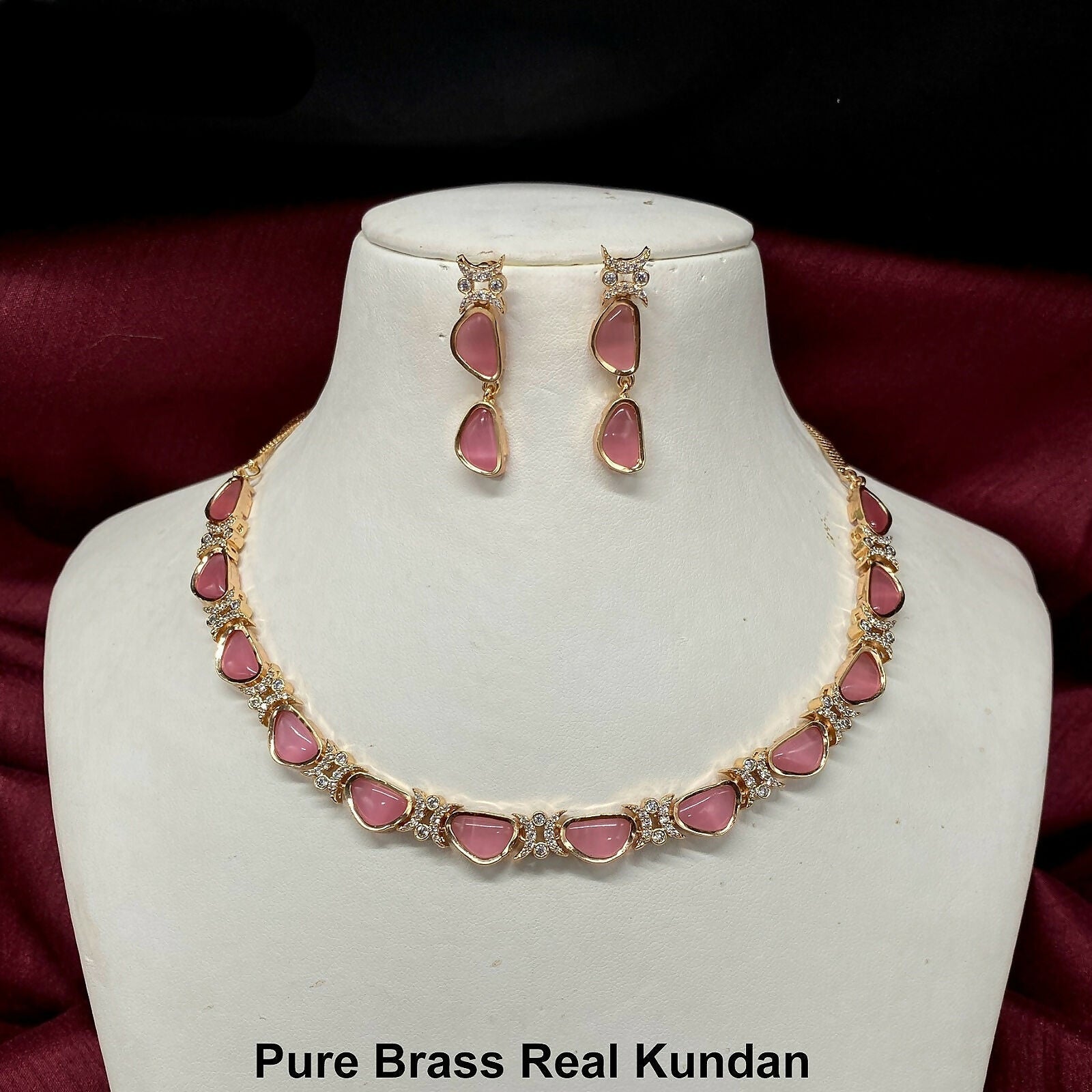 Pink Kundan Necklace Set By House of Ree - Swadesiicart