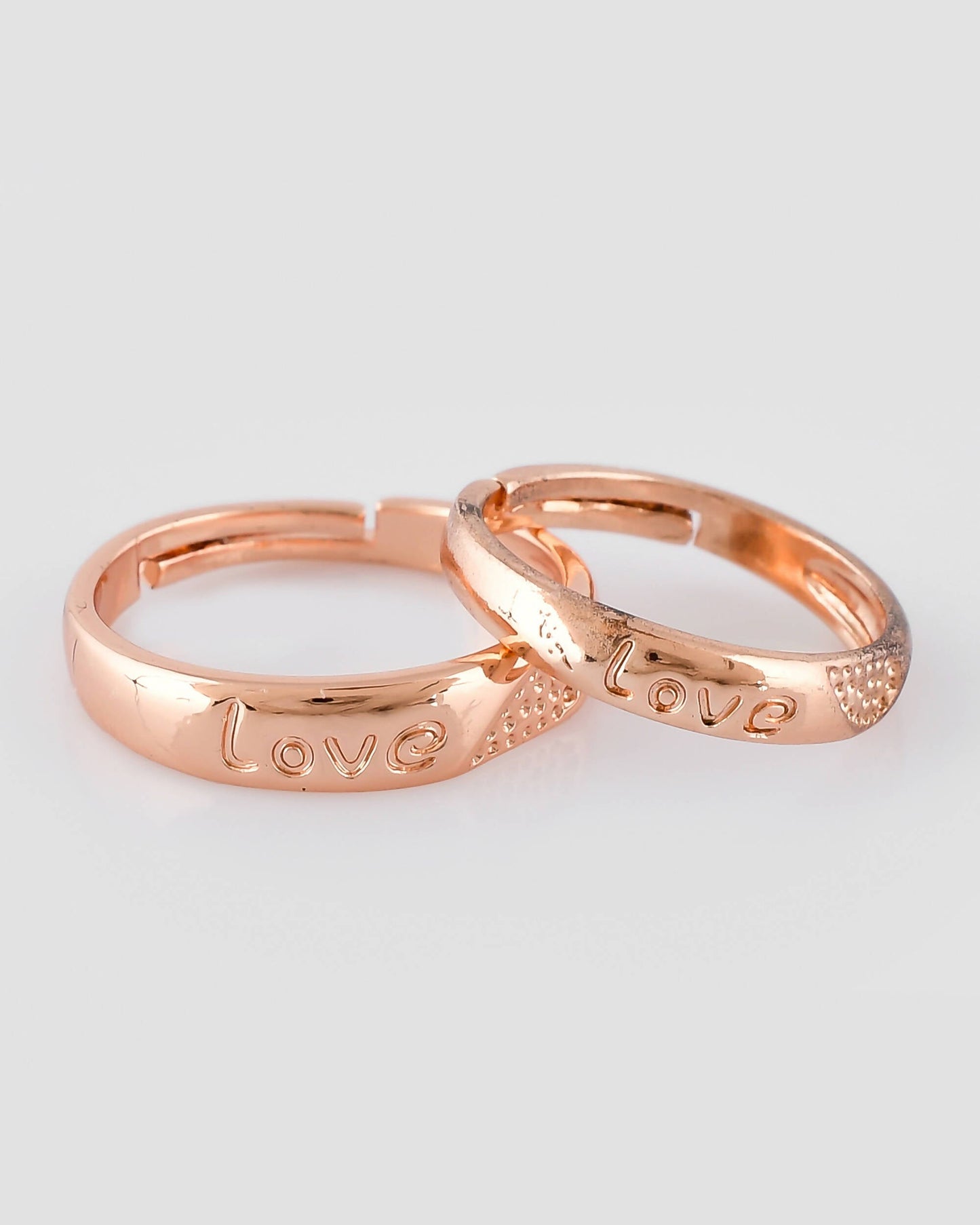 VOJ Stainless Steel Cubic Zirconia Gold-Polished Adjustable Couple Ring Set | Swadesiicart
