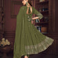 Jyoti Fashion Women's Olive Green Georgette Embroidered Anarkali Kurta Pant Set With Dupatta | Swadesiicart