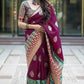 DEIANA'S Beautiful Designer Golden zari Soft Lichi Silk Saree - Wine - Swadesiicart