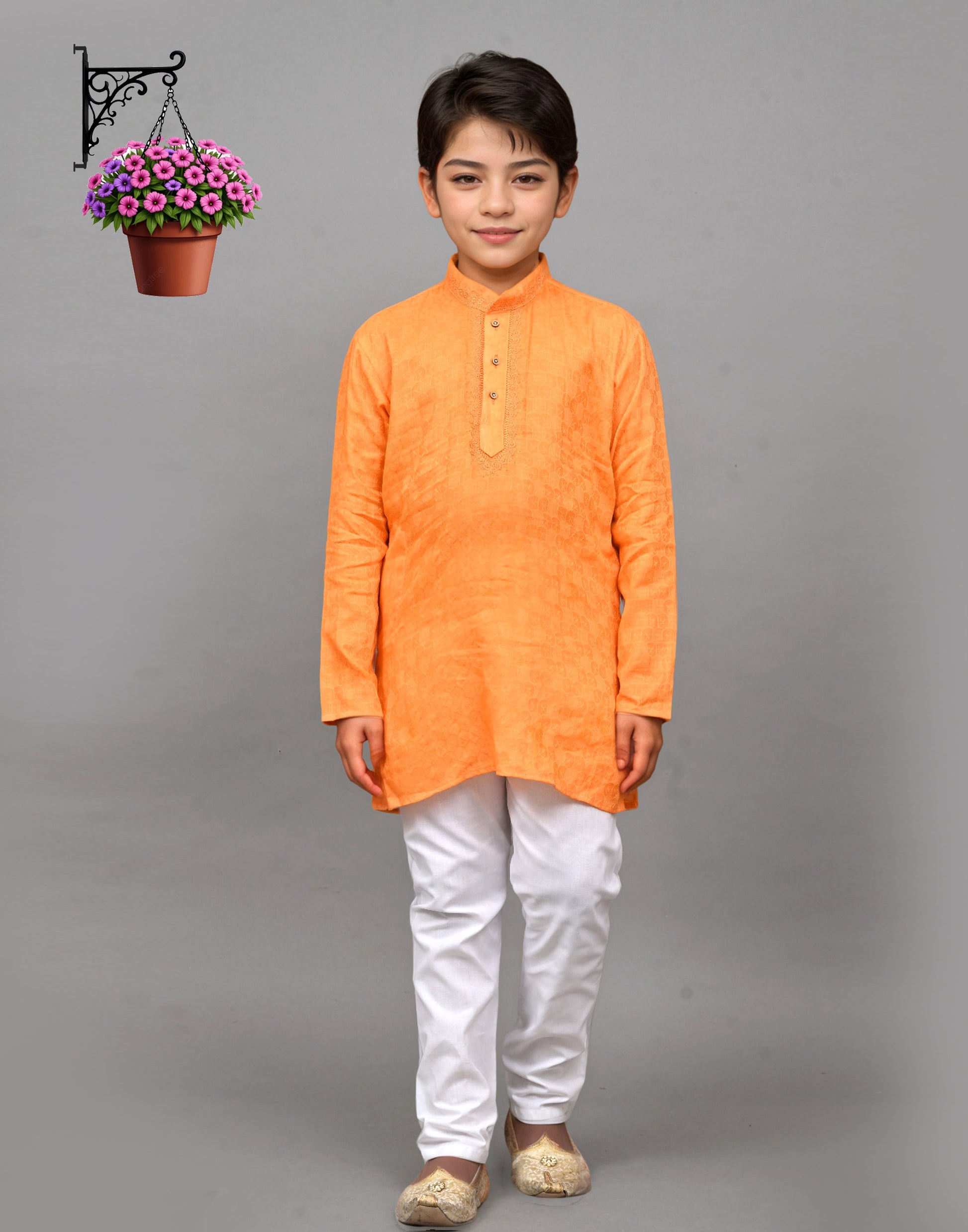 Bluesaanchi Orange Self-Design Embroidered Kurta Set – Bold & Stylish for Your Little One | Swadesiicart