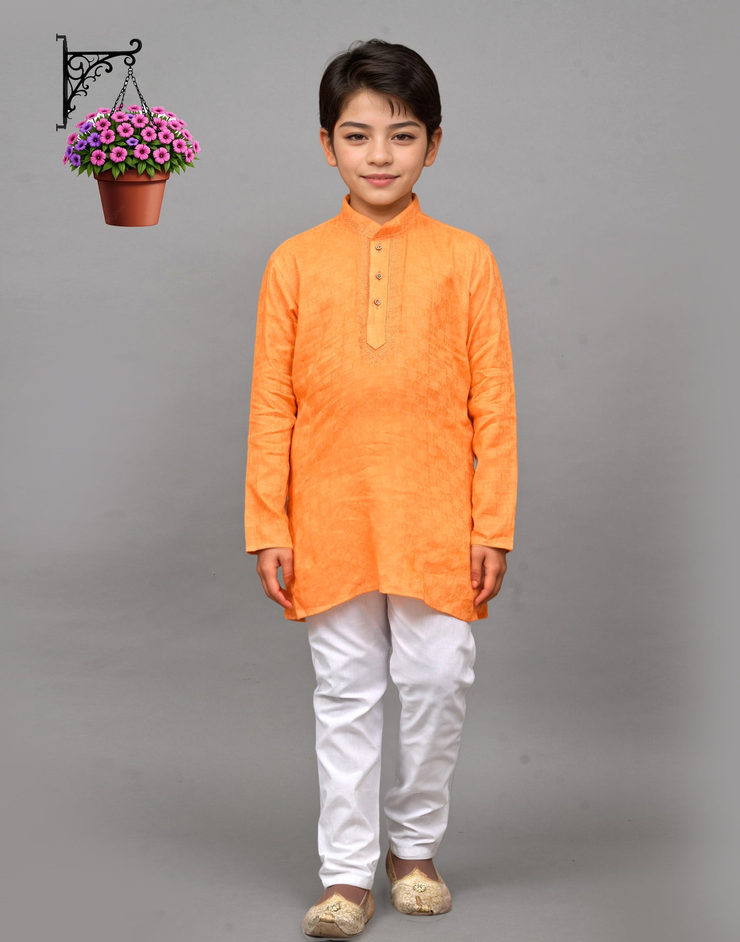 Bluesaanchi Orange Self-Design Embroidered Kurta Set – Bold & Stylish for Your Little One | Swadesiicart