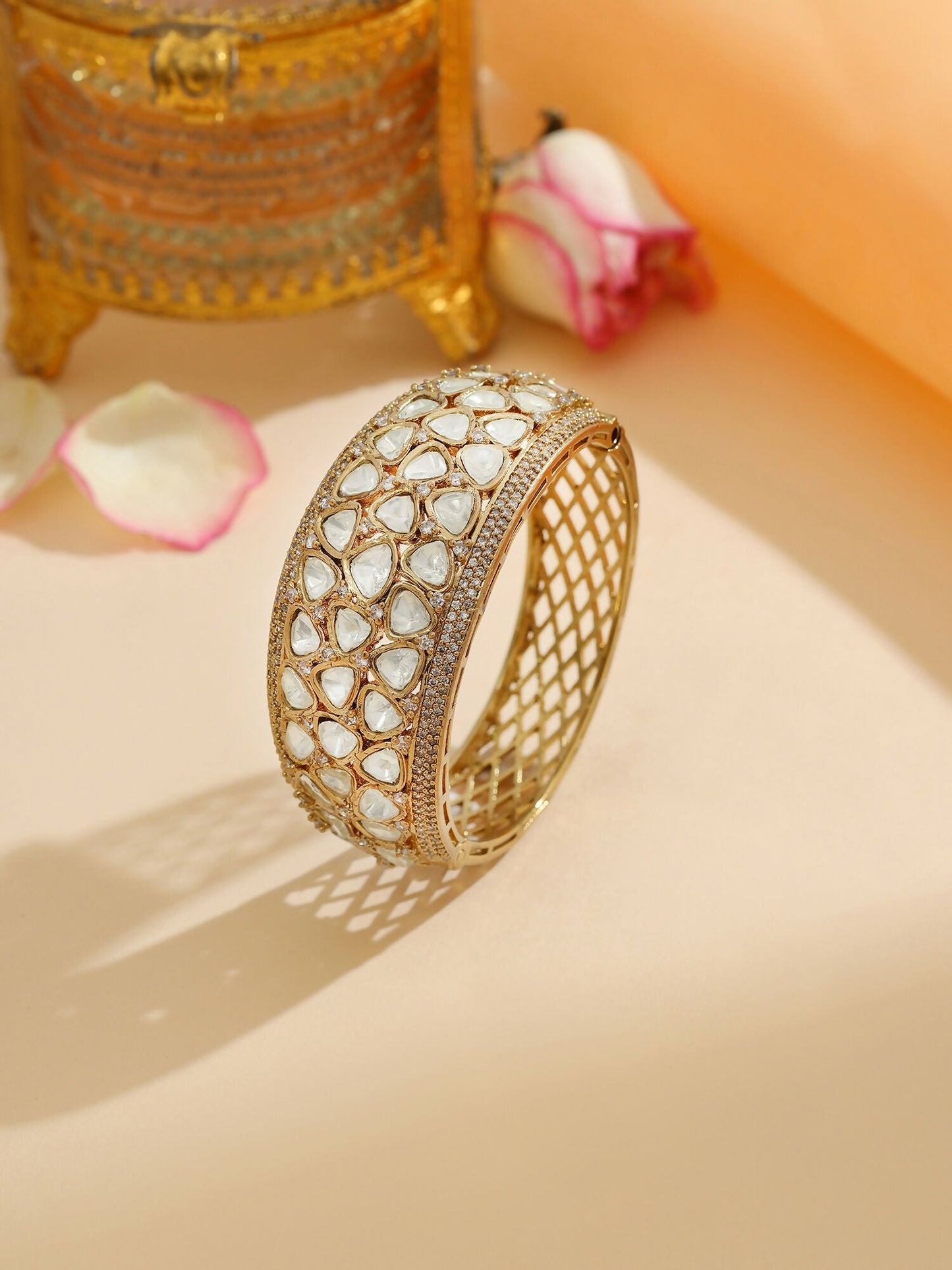 Ruby Raang 22k Gold Polished Kundan Bracelet | Swadesiicart