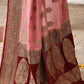 Joban Fashion Nude Pink Crepe Chiffon Pure Handloom Banarasi Silk Saree | Swadesiicart