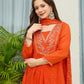 The52 Orange Women's Gorgeous Embroidered Chinon Fabric Flared Kurta Pant and Dupatta Set - Swadesiicart