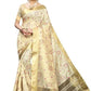 Vamika Weaving Cream Cotton Polyester Silk Saree (Kerala Floral)