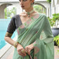 Vishnu Weaves Women's Sea-Green Muga Cotton Thread Weaving Saree with Blouse - Swadesiicart
