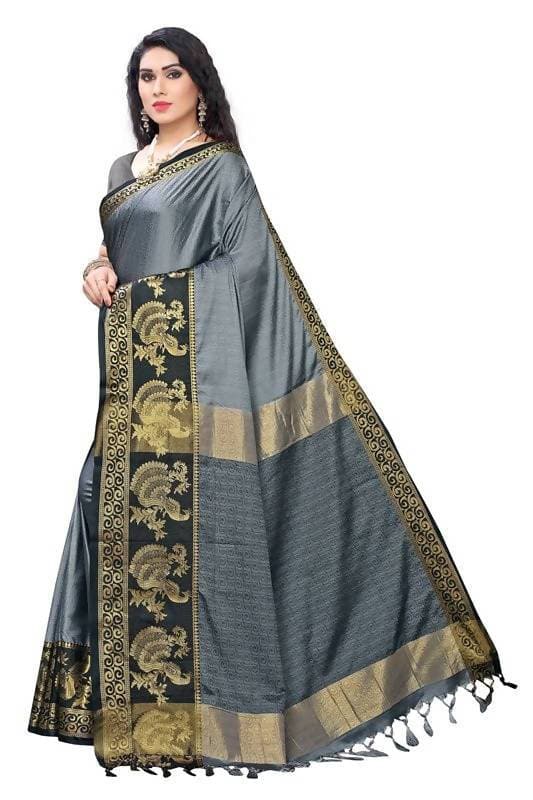 Vamika Banarasi Jacquard Weaving Grey Saree (DHONI GREY) | Swadesiicart