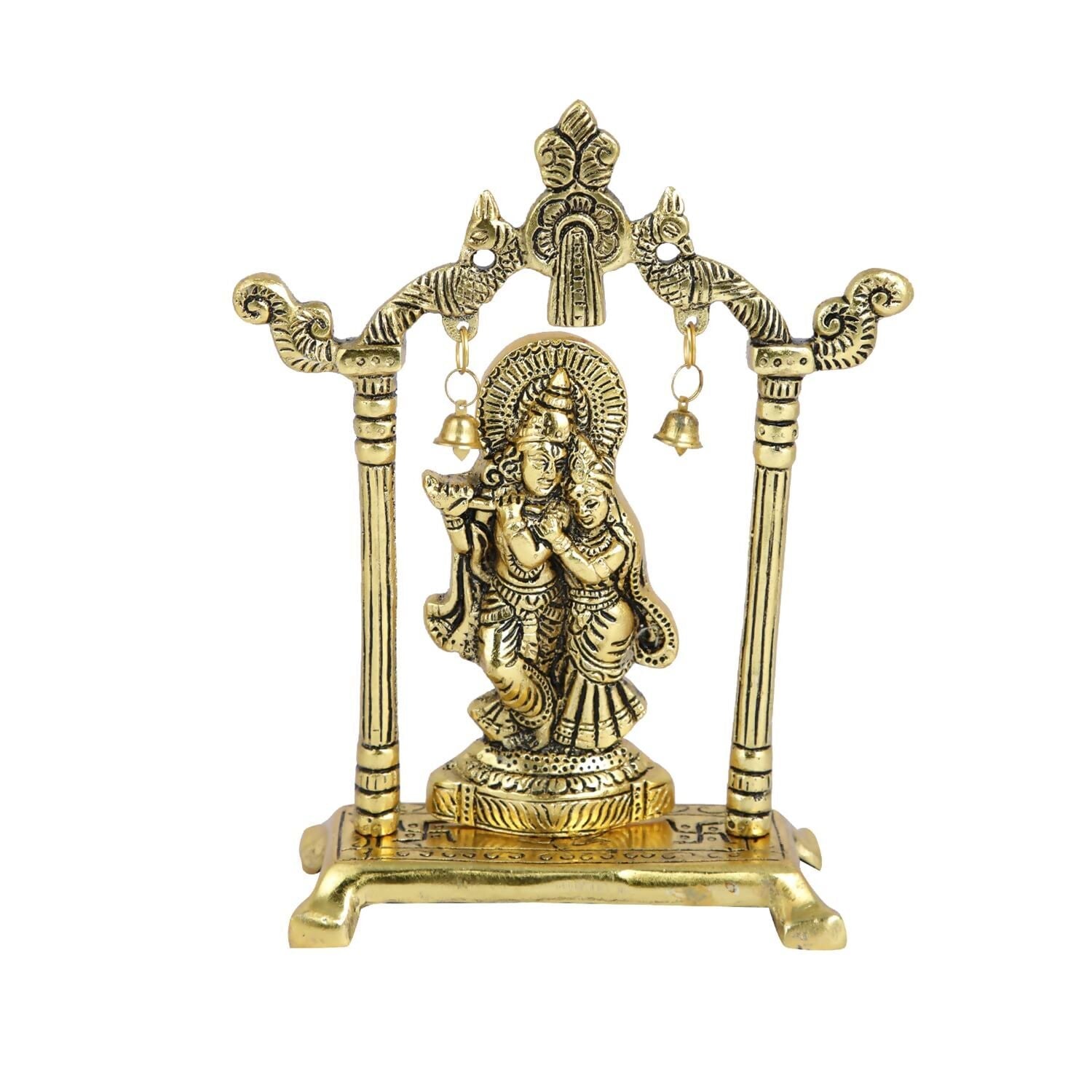 Collectible India Metal Gold-Polished Radha Krishna Idol - Swadesiicart