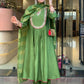 The52 Light Green Women's Gorgeous Embroidered Work Chanderi Fabric Flared Kurta Pant and Dupatta Set - Swadesiicart