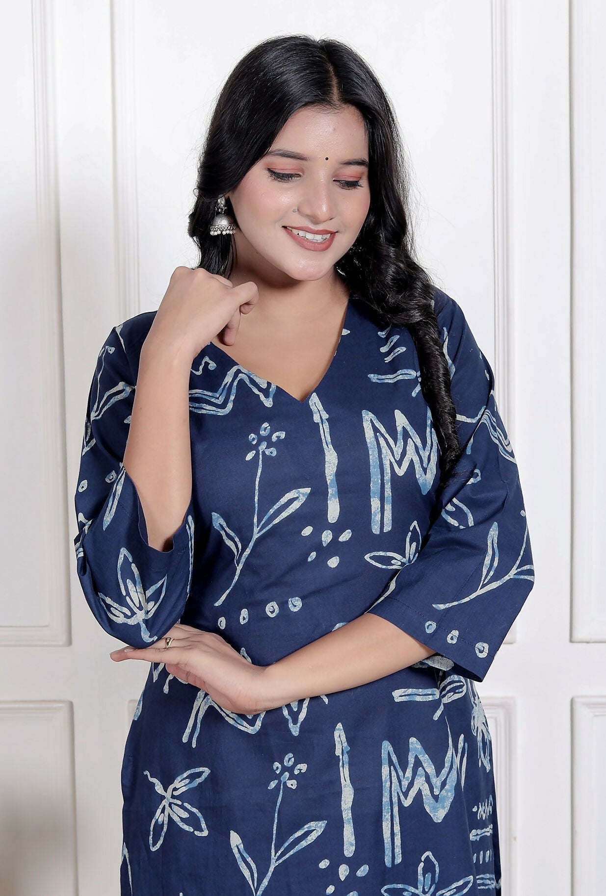 Miravan Womens Abstract Blue Printed Cotton Blue Co-Ord Set - Swadesiicart