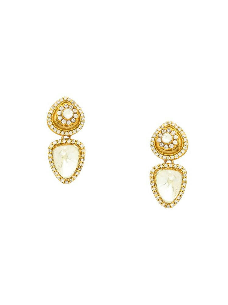 Gold Toned Kundan Earrings - Ruby Raang | Swadesiicart