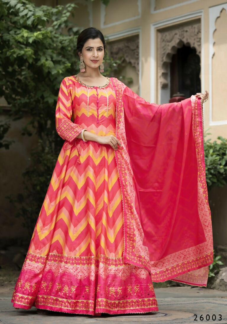 Wedding Designer Multi Soft Dola Silk Anarkali suit with Dupatta - Samanta - Swadesiicart