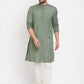 Even Apparels Green Color Linen Linen Men's Kurta With Band Collar | Swadesiicart