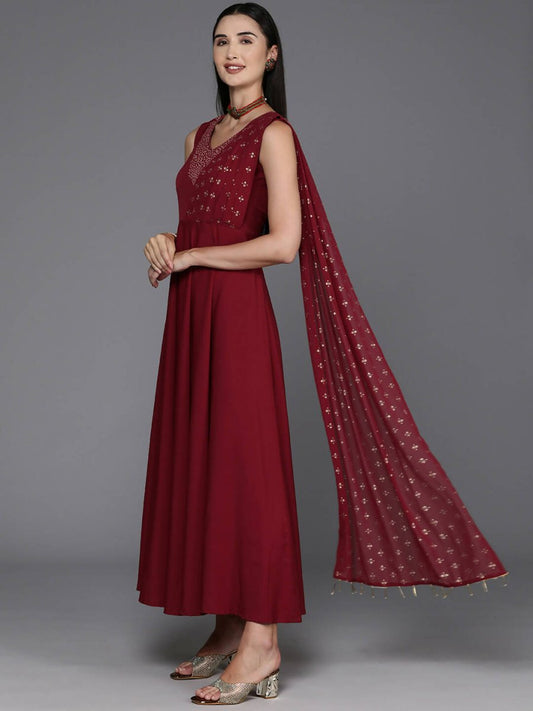 Ahalyaa Women's Traditional wear Ethnic Dress - Maroon | Swadesiicart