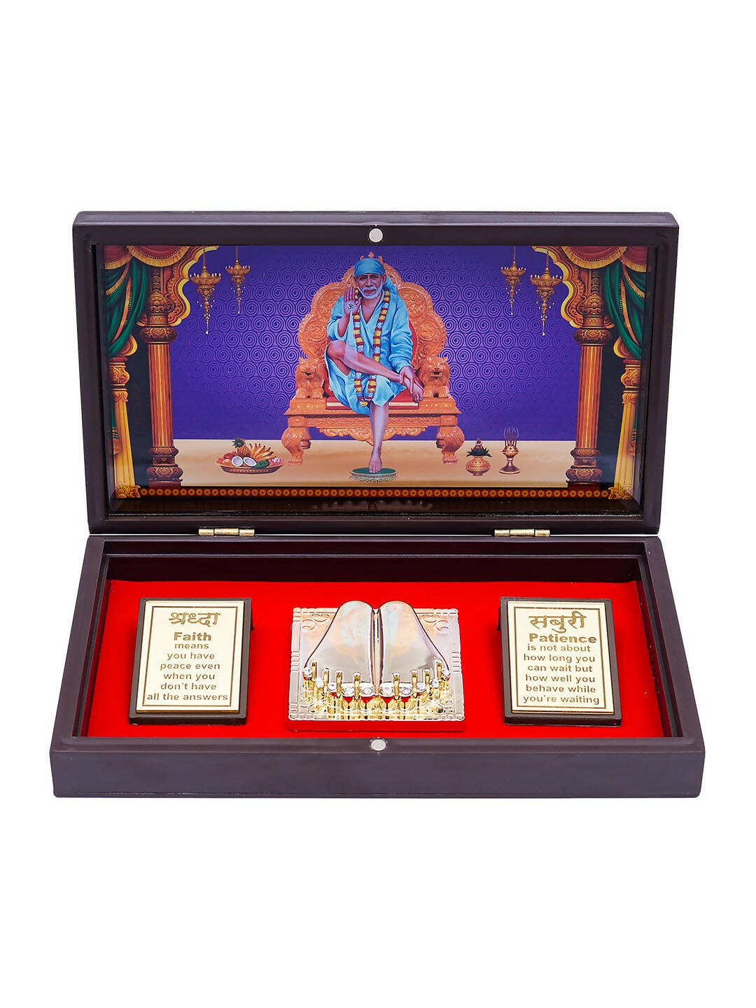 Golden Peacock Brown & Blue 24 CT Gold Foil Wooden Sri Sai Baba Pooja Box | Swadesiicart