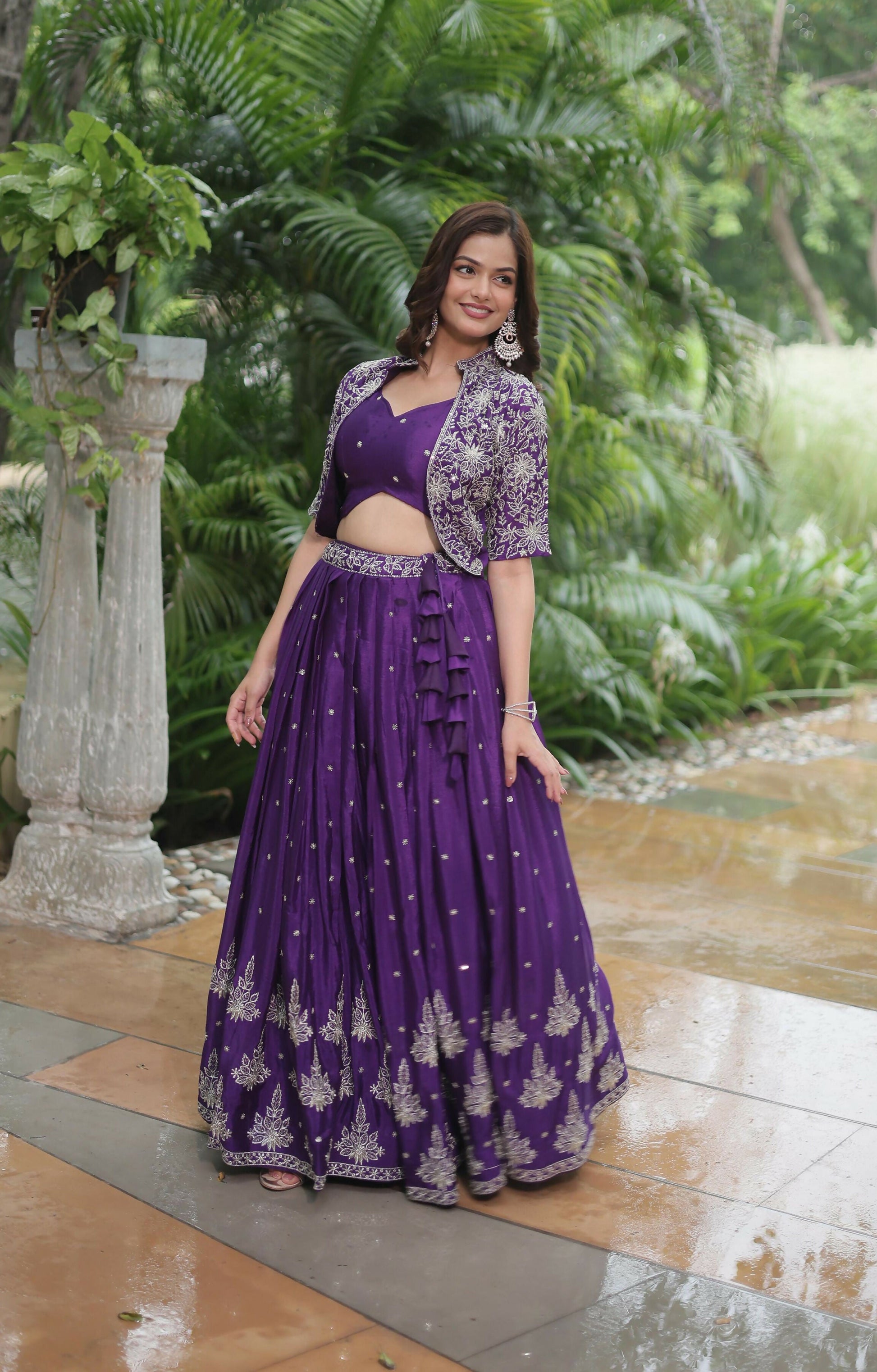 Lorenvalley Pure Chinnon With Rich Embroidered Sequins Work Lehenga Choli with Koti | Swadesiicart