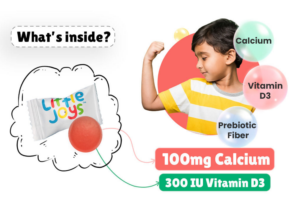 Little Joys Calcium & Vitamin D Gummies For Kids (2+ years) With Strawberry Flavour - Swadesiicart