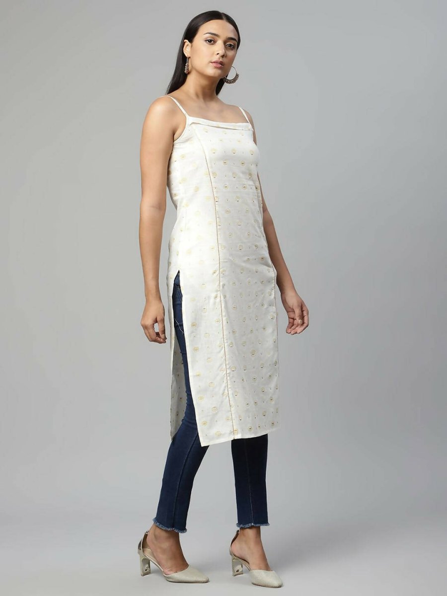Ahalyaa Womens Off White Pure Cotton Printed Kurtas | Swadesiicart