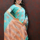 Lorenvalley Fashion Skyblue Cotton with Woven Design Zari Weaving Saree - Swadesiicart