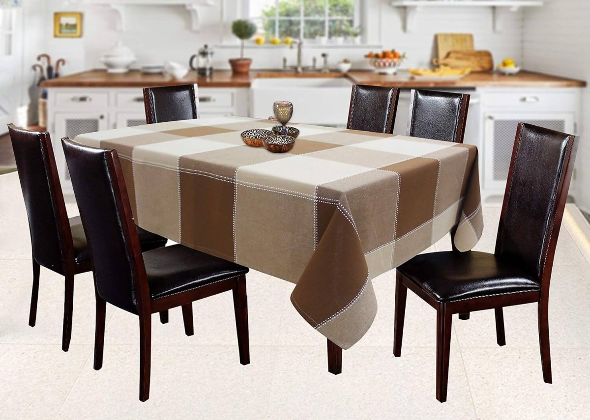 Airwill 100% Cotton Checkered Pattern 4 Seater Square Table Cover - Brown