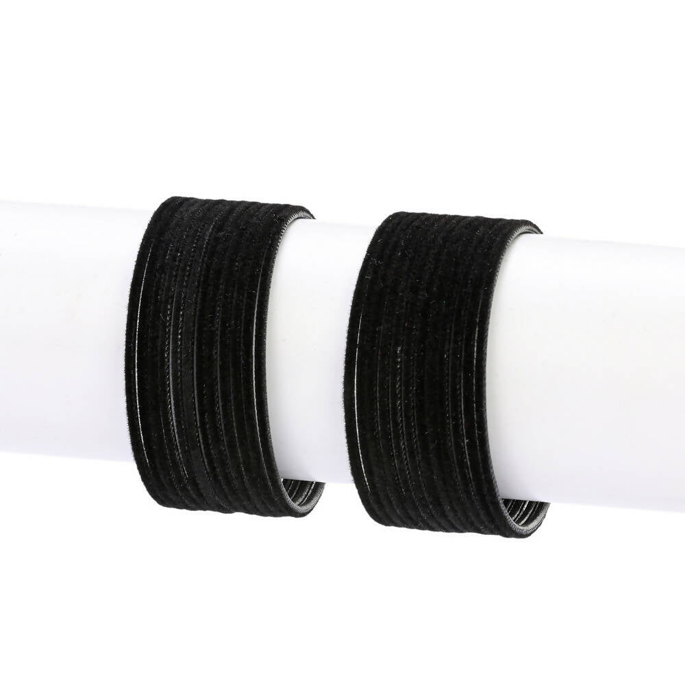 Afast Designer Fancy Party Velvet Bangle/ Kada Set, Black, Metal, Pack Of 48 - Swadesiicart
