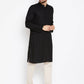Even Apparels Black Pure Cotton Band Collar Men's Kurta | Swadesiicart