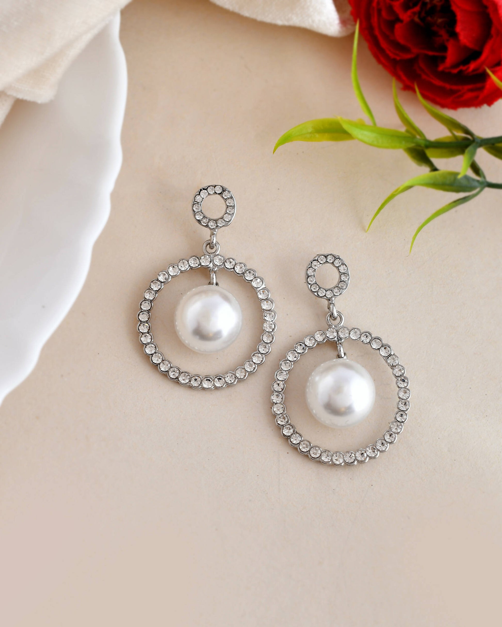 VOJ Women Sliver-Plated Pearl Stainless Steel Circular Studs Earrings - Swadesiicart