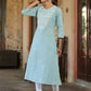 Juniper Women's Blue Cotton Flex Embroidered Straight Kurta | Swadesiicart