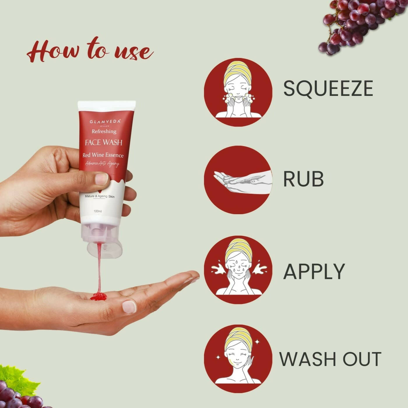 Glamveda Red Wine Advance Anti Ageing Face Wash - Swadesiicart