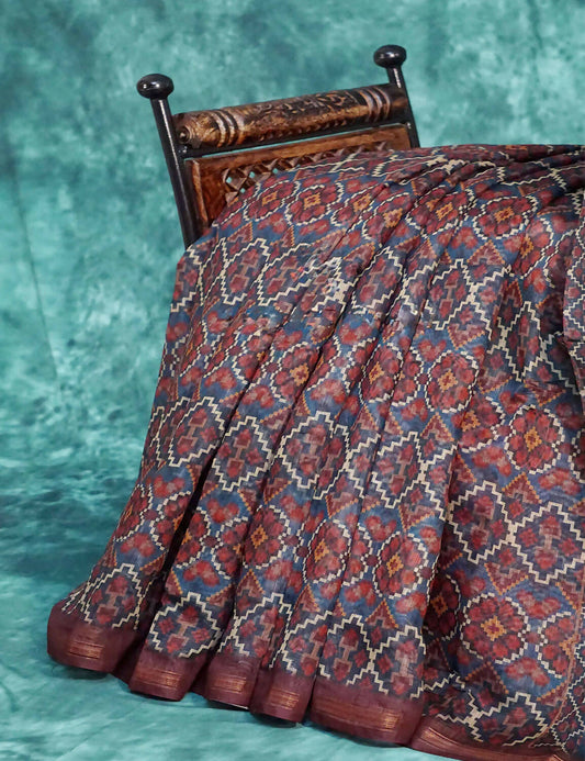 Shades Of Dark Rust Geomatrical Design Semi Chanderi Saree By Gayathri Reddy Designer Studio | Swadesiicart